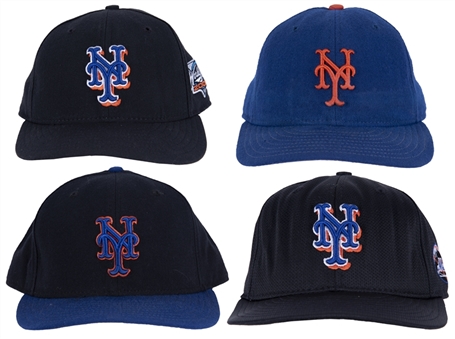 Lot of (4) New York Mets Game Used Hats Including Edgardo Alfonso 2000 World Series 